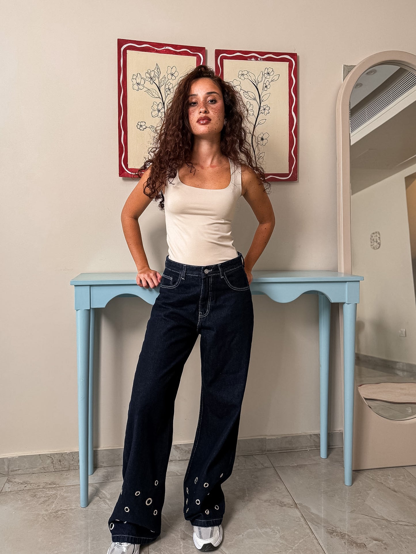 The studs denim pants